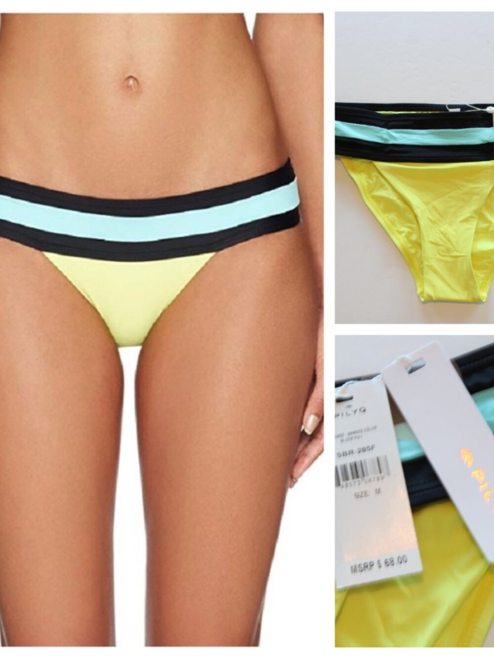 PilyQ Swim Bikini Bottom Colorblock Yellow Blue Medium NWT